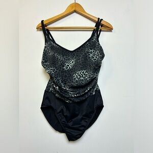 Miraclesuit Leopard print Black Swimming suit Size 12